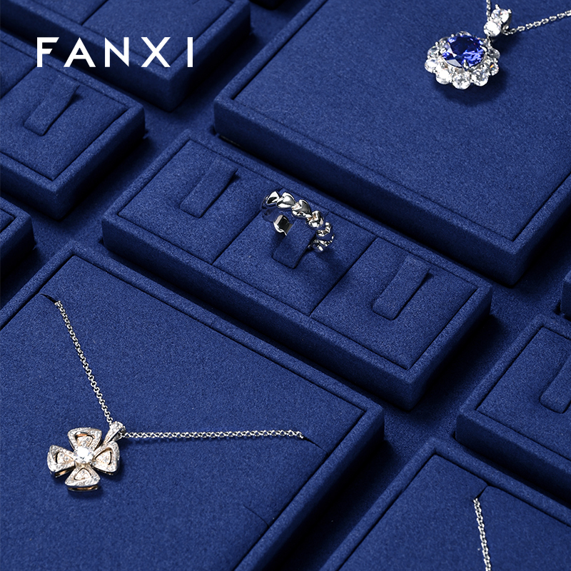 FANXI luxury wooden jewelry display set with blue microfiber