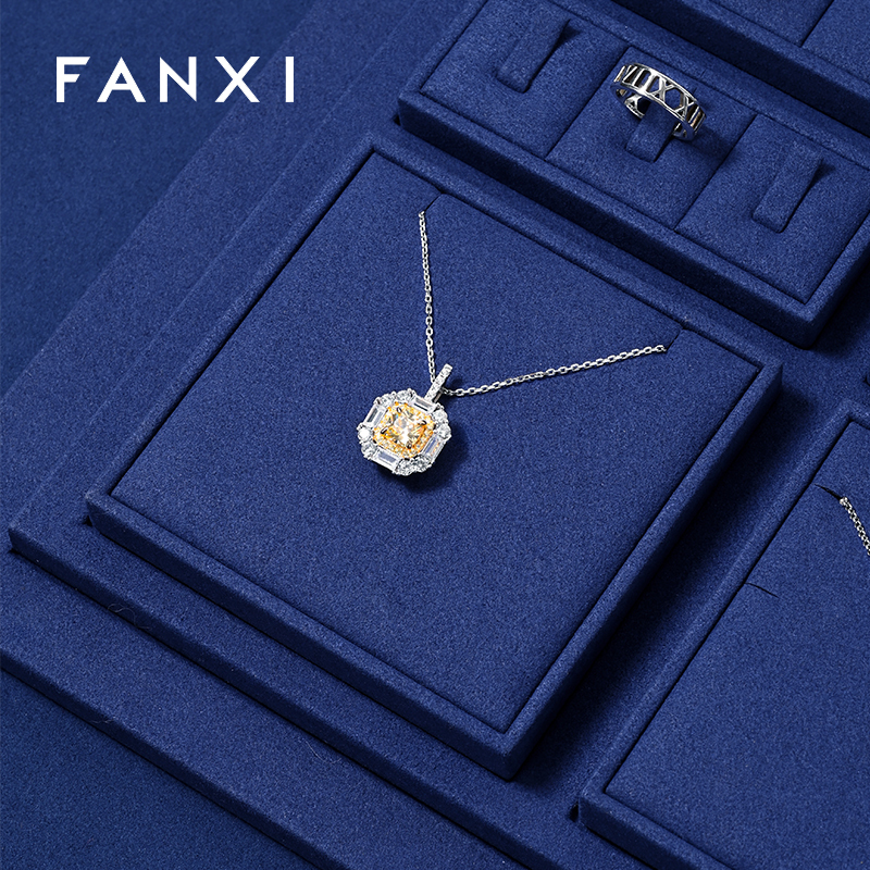 FANXI luxury wooden jewelry display set with blue microfiber