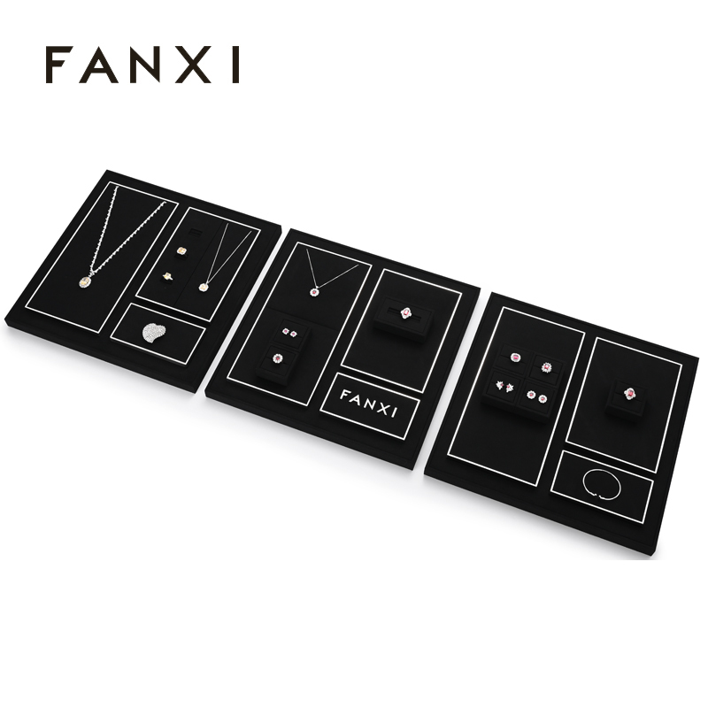 FANXI factory black microfiber jewelry display set with shining metal