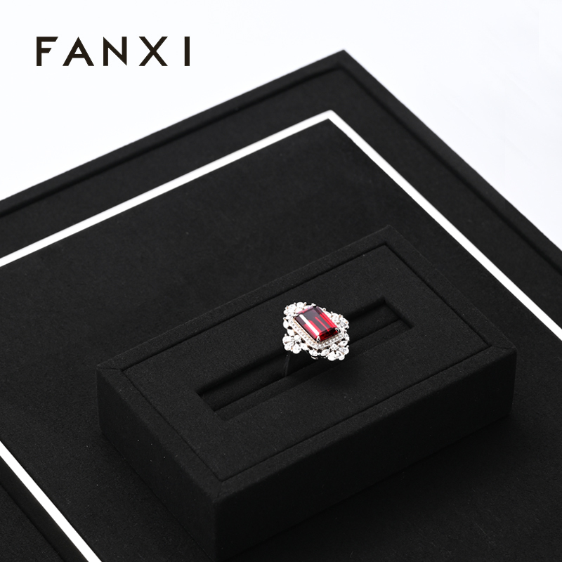 FANXI factory black microfiber jewelry display set with shining metal