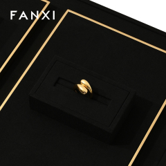 FANXI fashion luxury black microfiber jewelry display set with smooth metal