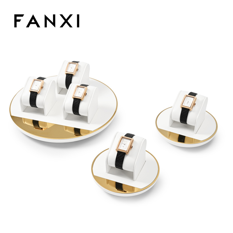 FANXI new arrival wood jewelry display wrapped with white PU leather