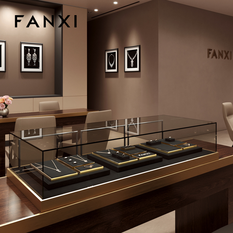 FANXI fashion luxury black microfiber jewelry display set with smooth metal