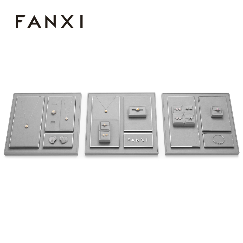 FANXI fashion jewellery display wrapped with gray microfiber