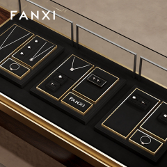 FANXI fashion luxury black microfiber jewelry display set with smooth metal