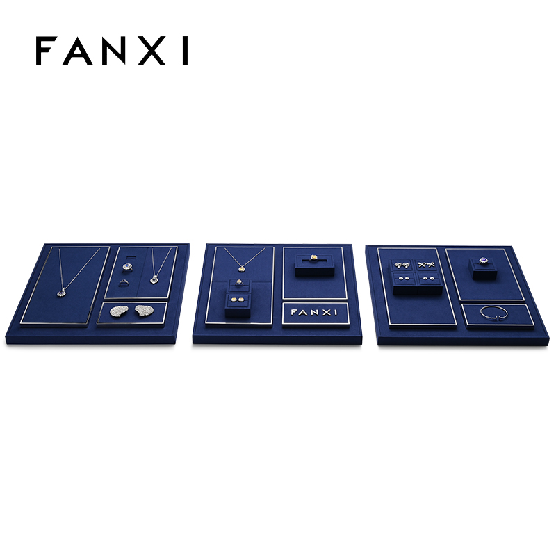 FANXI high end blue microfiber jewelry display stand set