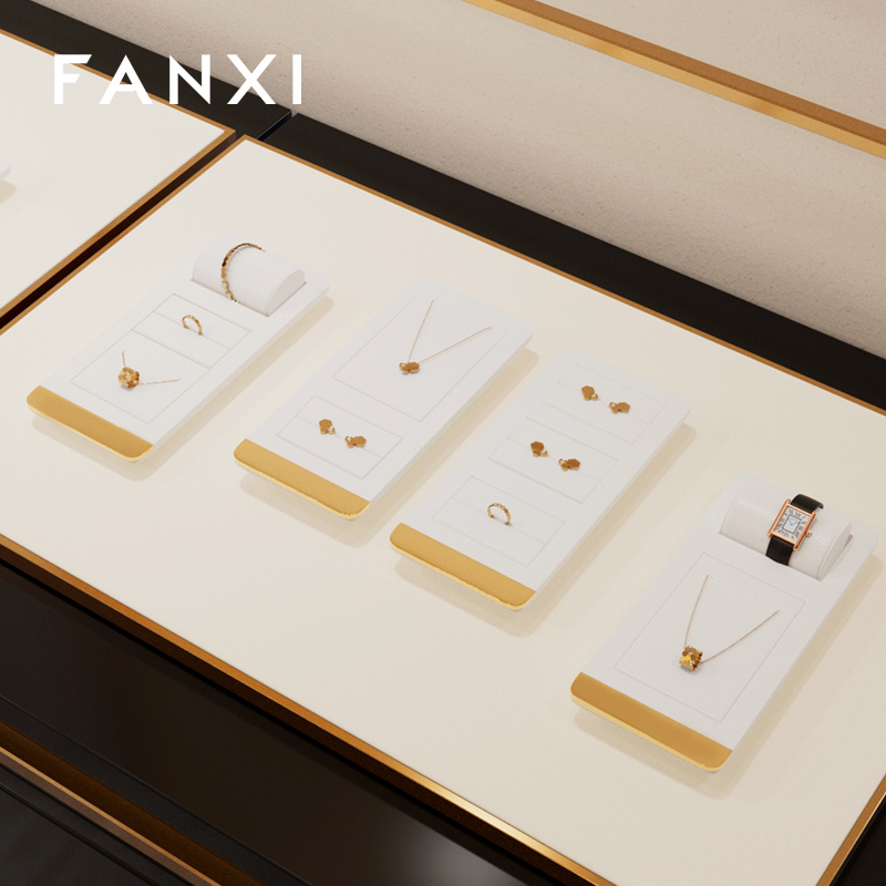 FANXI new arrival wood jewelry display wrapped with white PU leather