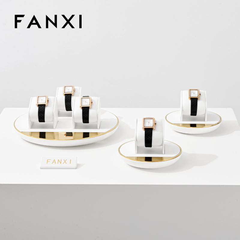 FANXI new arrival wood jewelry display wrapped with white PU leather