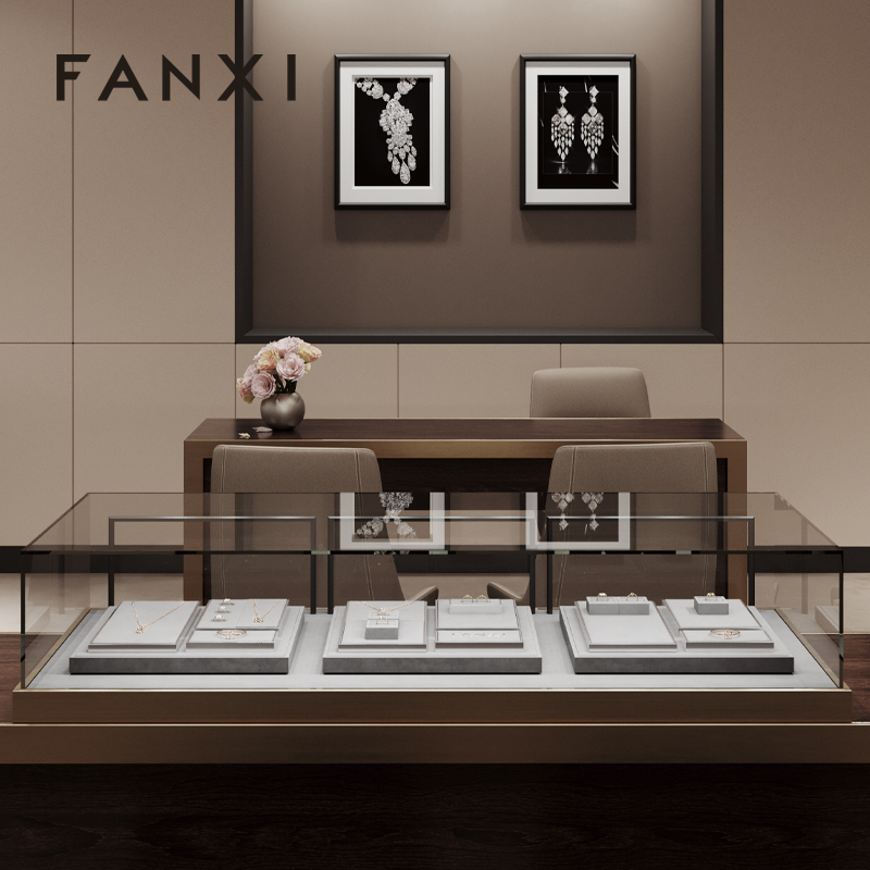 FANXI fashion jewellery display wrapped with gray microfiber