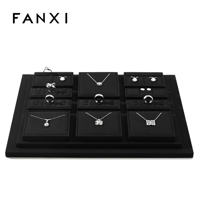 FANXI black microfiber wooden jewelry display