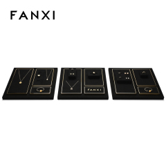 FANXI fashion luxury black microfiber jewelry display set with smooth metal