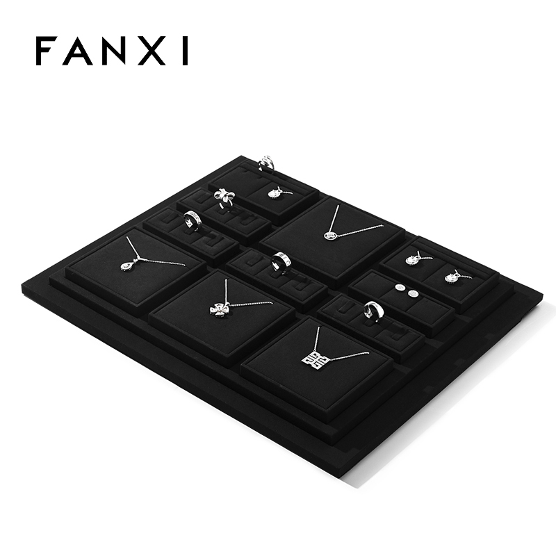 FANXI black microfiber wooden jewelry display