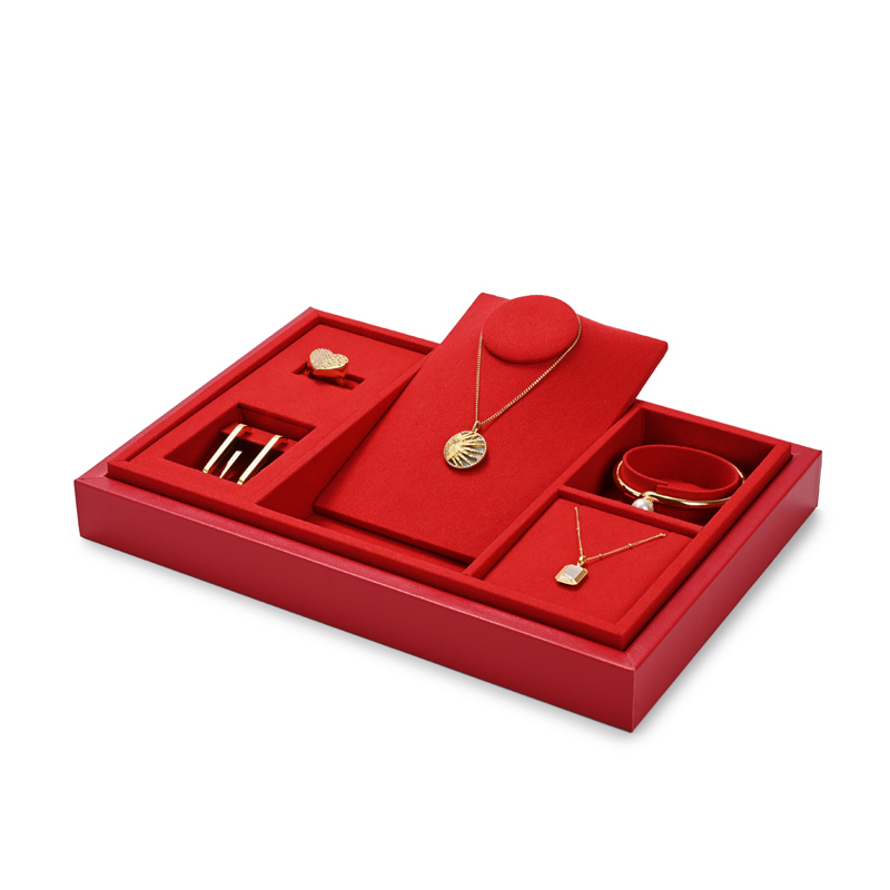 FANXI new arrival red colour PU leather jewelry storage box with red microfiber inside