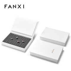 FANXI white leather jewelry box organizer with gray microfiber interior with logo exterior