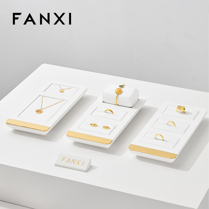 FANXI new arrival wood jewelry display wrapped with white PU leather