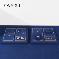 FANXI high end blue microfiber jewelry display stand set