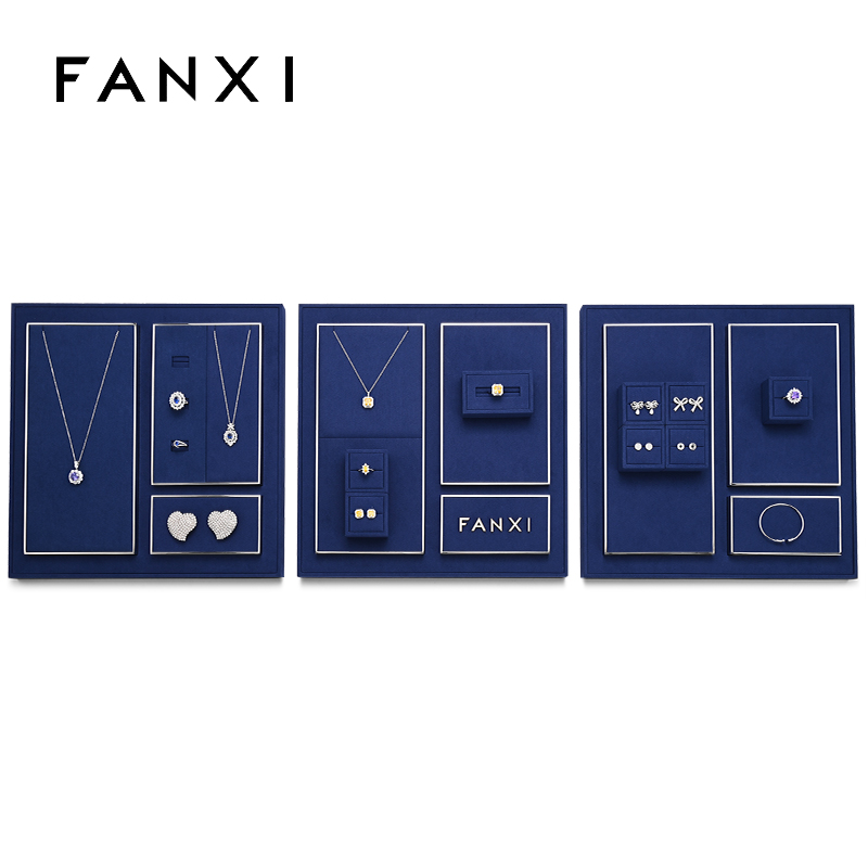 FANXI high end blue microfiber jewelry display stand set