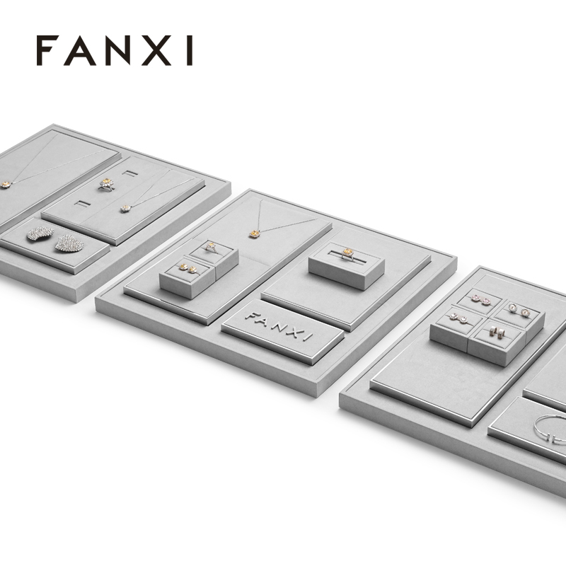 FANXI fashion jewellery display wrapped with gray microfiber