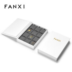 FANXI white leather jewelry box organizer with gray microfiber interior with logo exterior