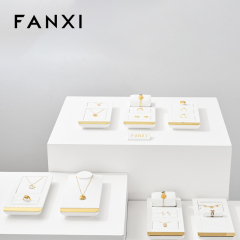 FANXI new arrival wood jewelry display wrapped with white PU leather