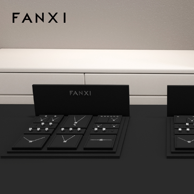 FANXI black microfiber wooden jewelry display