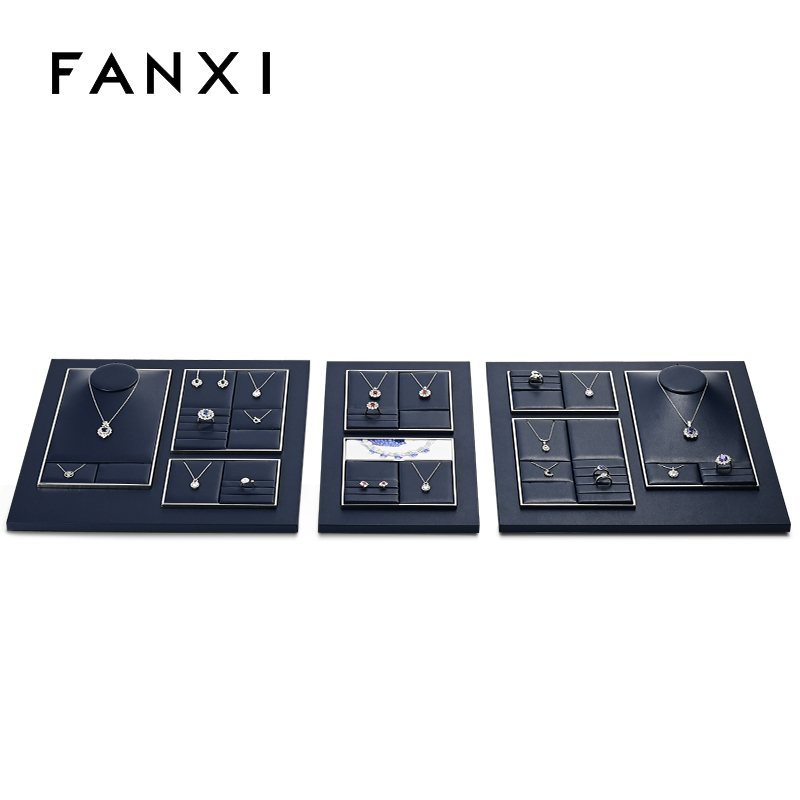 FANXI fashion dark navy blue PU leather jewellery display stand