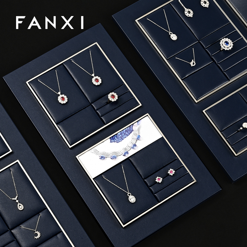 FANXI fashion dark navy blue PU leather jewellery display stand