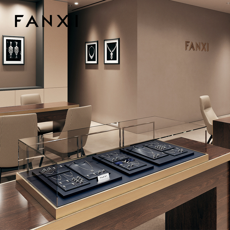 FANXI fashion dark navy blue PU leather jewellery display stand