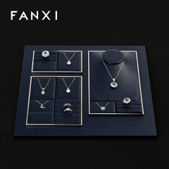 FANXI fashion dark navy blue PU leather jewellery display stand