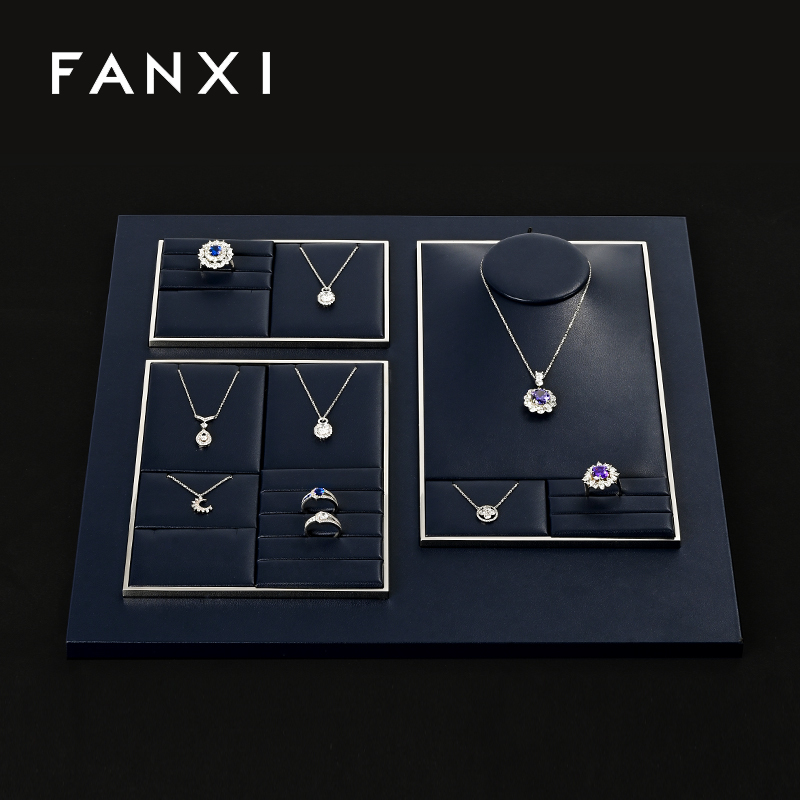 FANXI fashion dark navy blue PU leather jewellery display stand