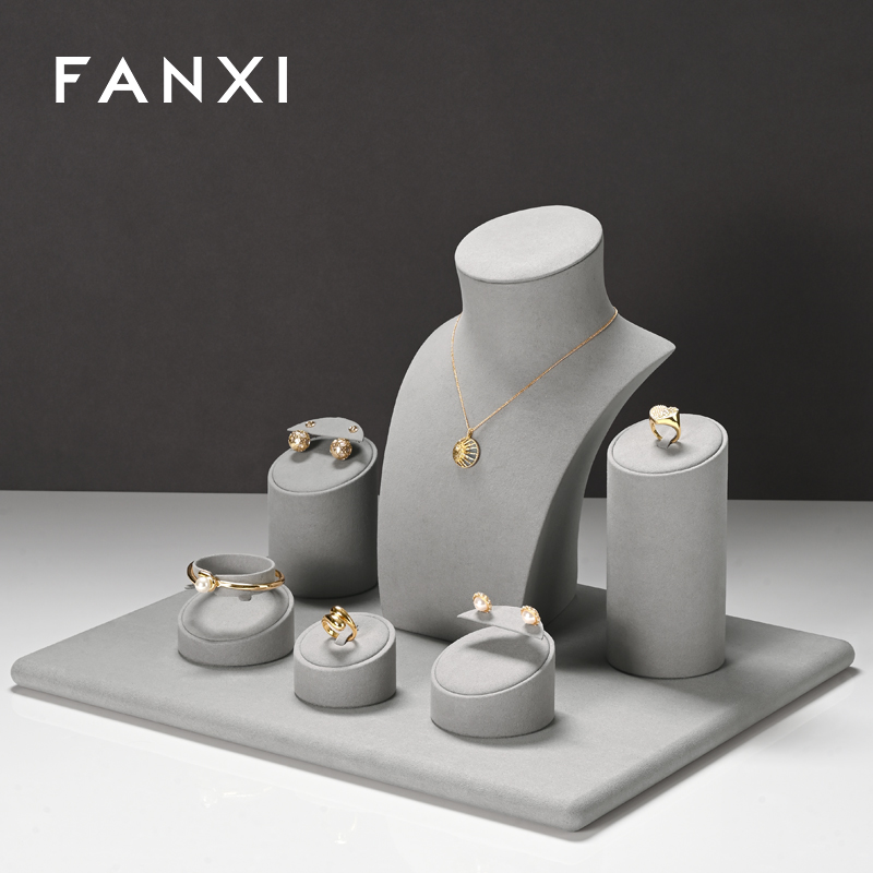 FANXI wholesale grey micofiber jewellery display stand