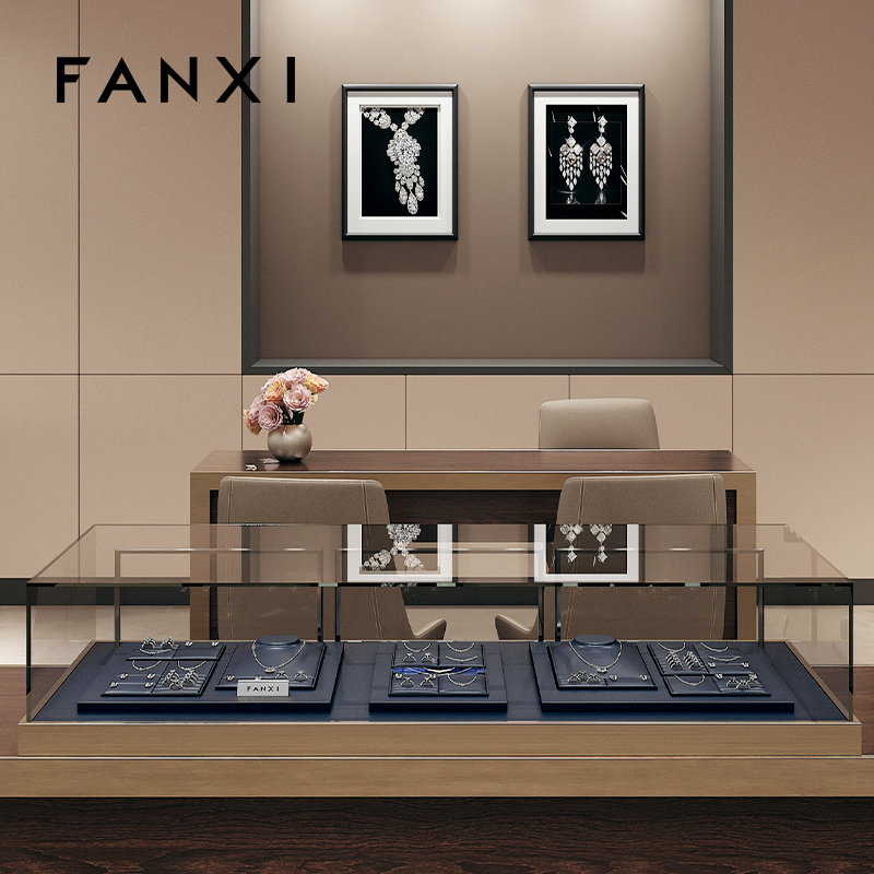 FANXI fashion dark navy blue PU leather jewellery display stand