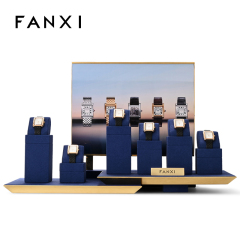 FANXI new arrival blue microfiber watch stand with metal frame