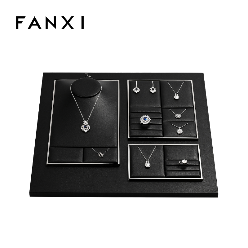 FANXI wholesale metal structure jewellery holder wrapped with black PU leather