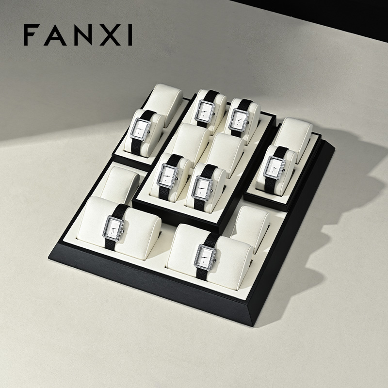 FANXI custom off white microfiber watch display with black PU leather frame