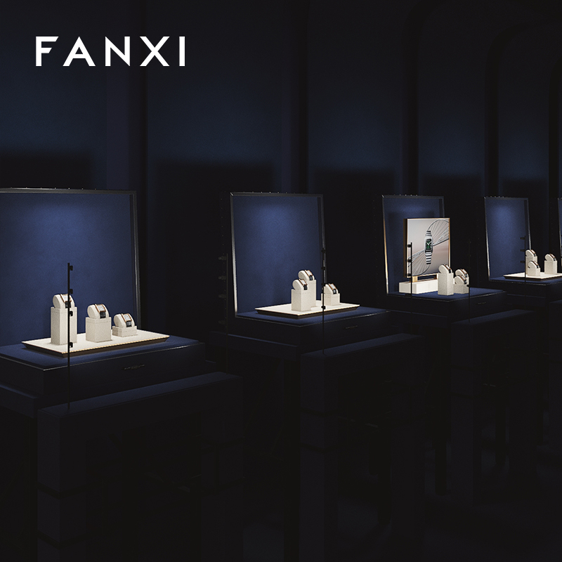 FANXI hot sale metal structure watch display stand with off-white microfiber