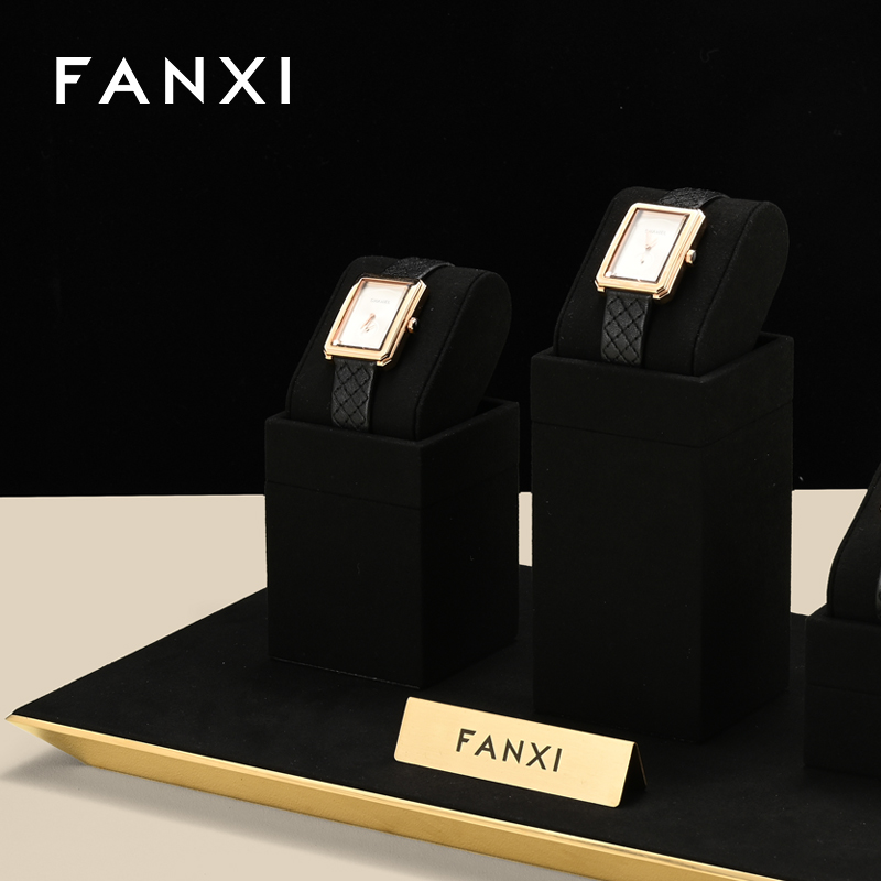 FANXI luxury fashion black microfiber watch display stand with metal structure