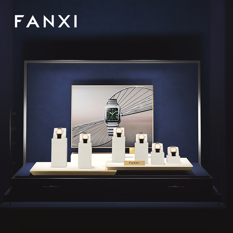 FANXI hot sale metal structure watch display stand with off-white microfiber