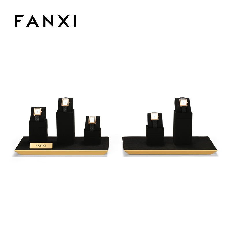 FANXI luxury fashion black microfiber watch display stand with metal structure