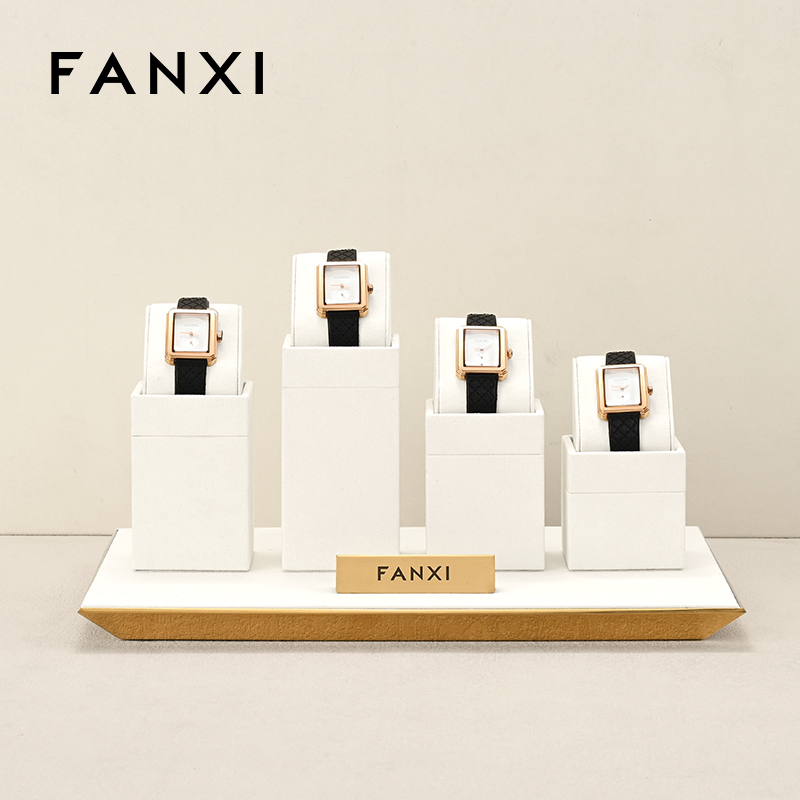 FANXI hot sale metal structure watch display stand with off-white microfiber