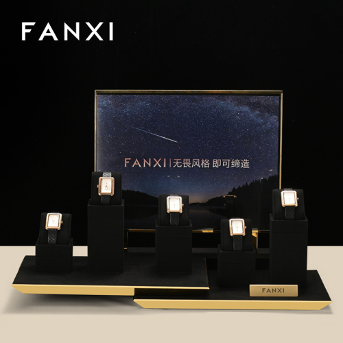 FANXI luxury fashion black microfiber watch display stand with metal structure