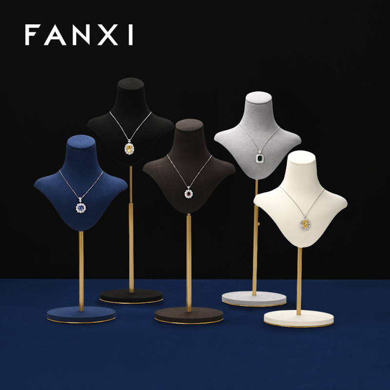 FANXI luxury metal base jewelry display mannequin with microfiber