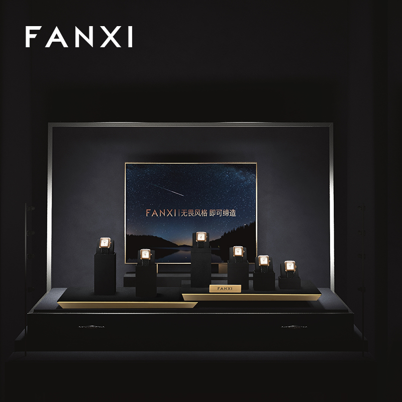 FANXI luxury fashion black microfiber watch display stand with metal structure