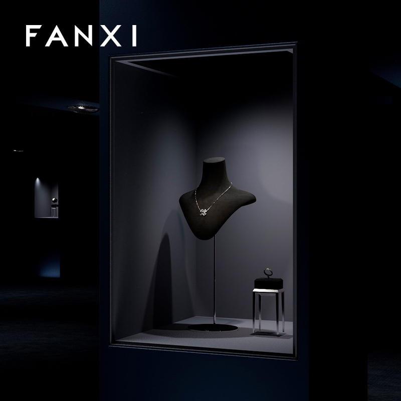 FANXI luxury metal base jewelry display mannequin with microfiber