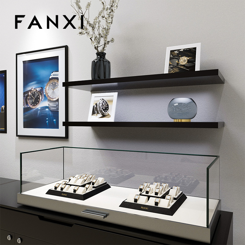 FANXI custom off white microfiber watch display with black PU leather frame