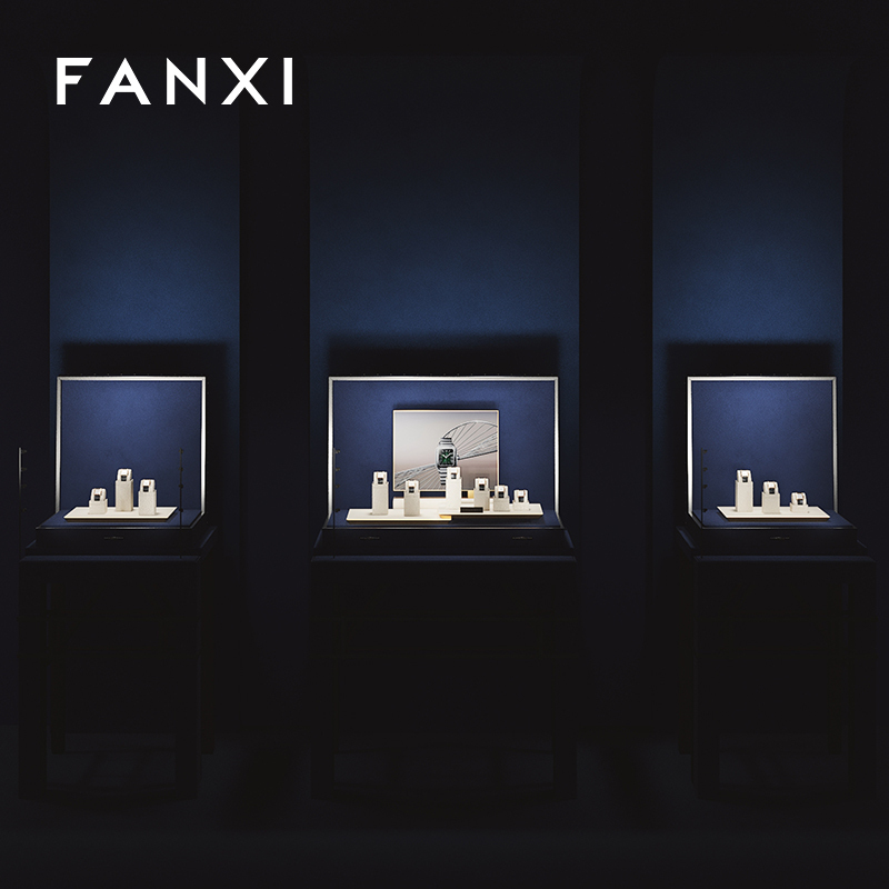 FANXI hot sale metal structure watch display stand with off-white microfiber