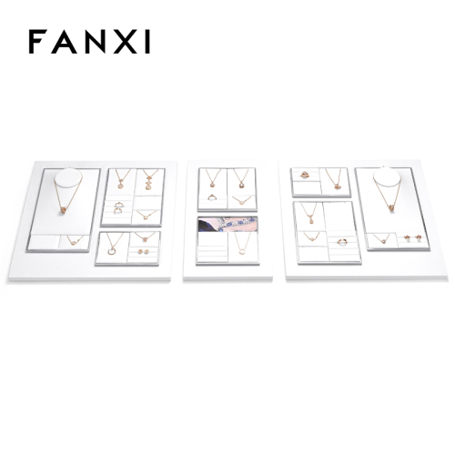 FANXI factory white PU leather jewelry exhibitors with metal structure