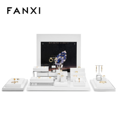 FANXI factory white PU leather jewelry display with metal frame