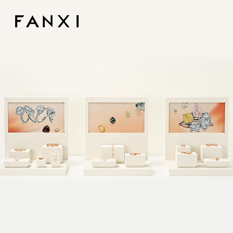 FANXI new arrival beige colour microfiber jewelry rack jewellery window display