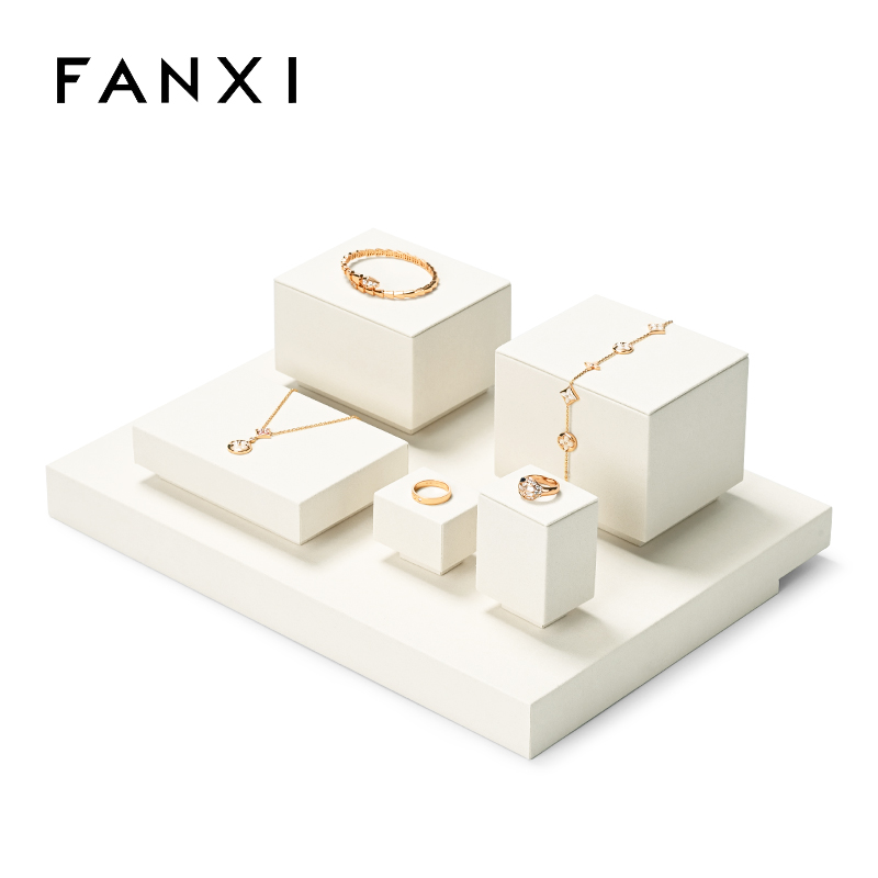 FANXI new arrival beige colour microfiber jewelry rack jewellery window display